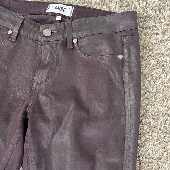 Paige Verdugo Coated Black Cherry Silk Skinny Jeans - Picture 4 of 7